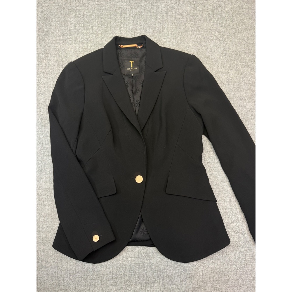 Ted Baker Anita Angular Tailored Single Button Black Blazer Jacket Size 2 / US 6